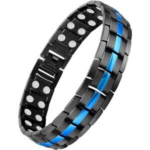 Magnetic Bracelet For Men Titanium Steel Adjustable Black Blue Wristband Mens